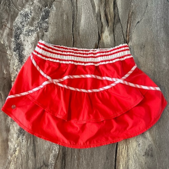 Lululemon Y2K Run Track Attack Love Red Twin Stripe Skirt Short Skort size 6 - Picture 6 of 16